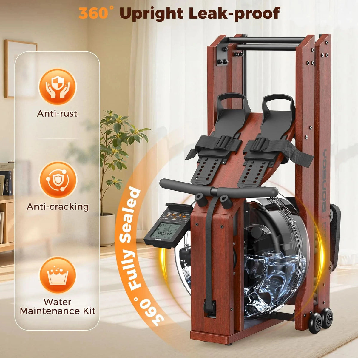 Table Rowing Machine Wooden Rowing Machine | Water Resistance Rower for Home | FED Fitness