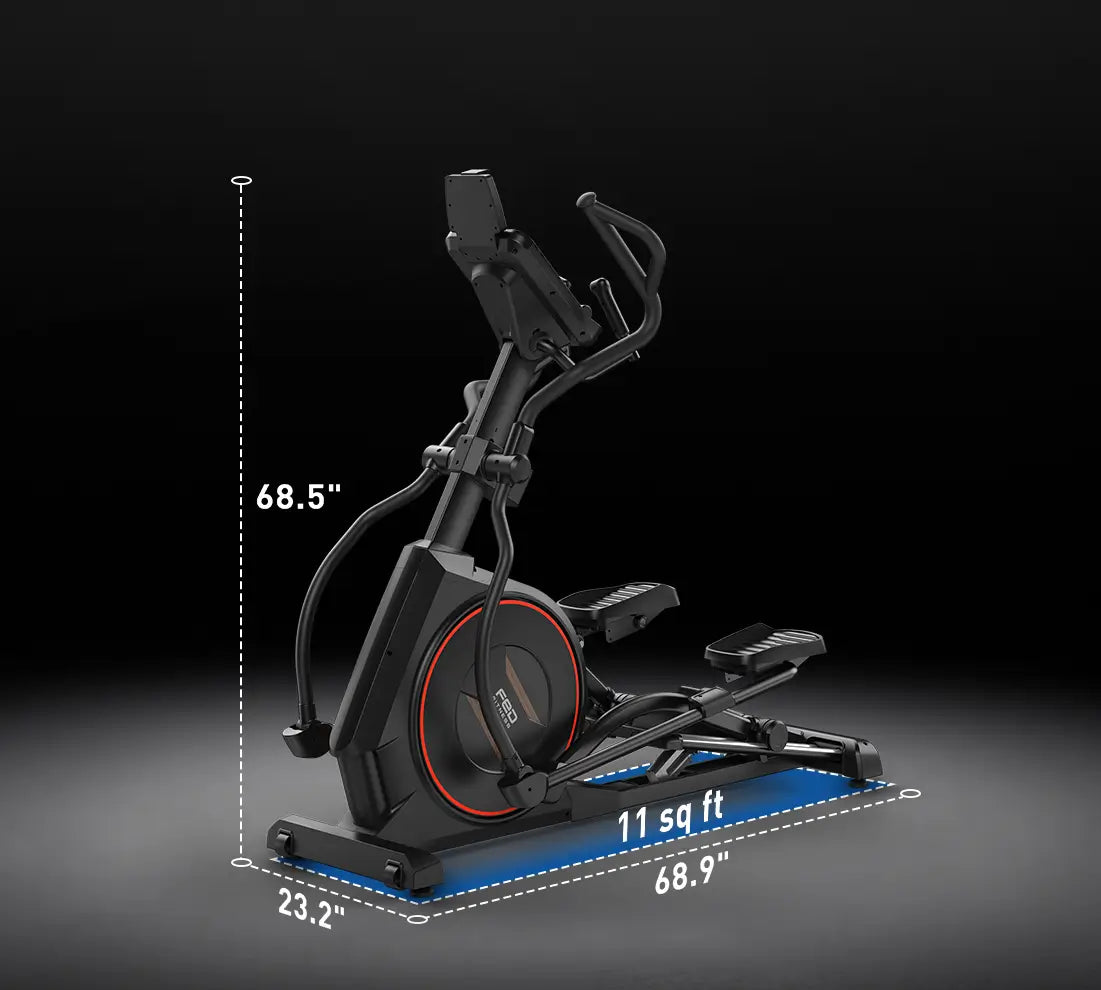 Elliott trainer with dimensions displayed on a dark background