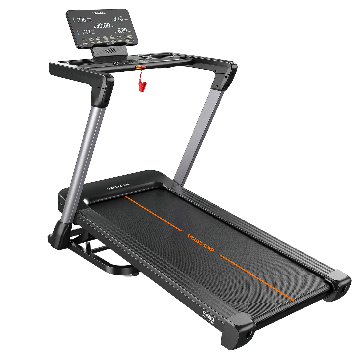 Treadmill with a digital display on a white background