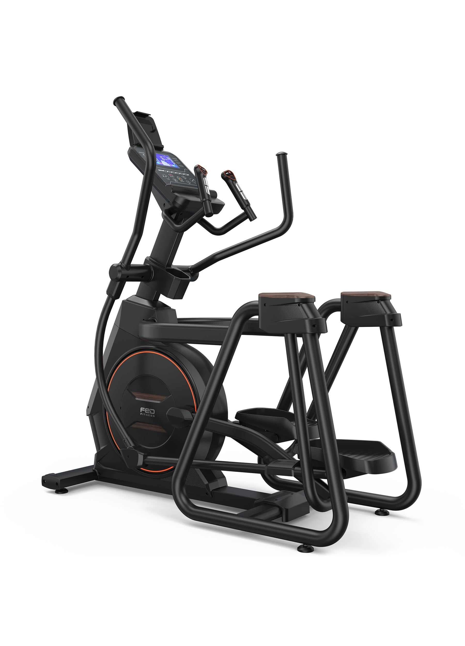 Black elliptical machine on a white background