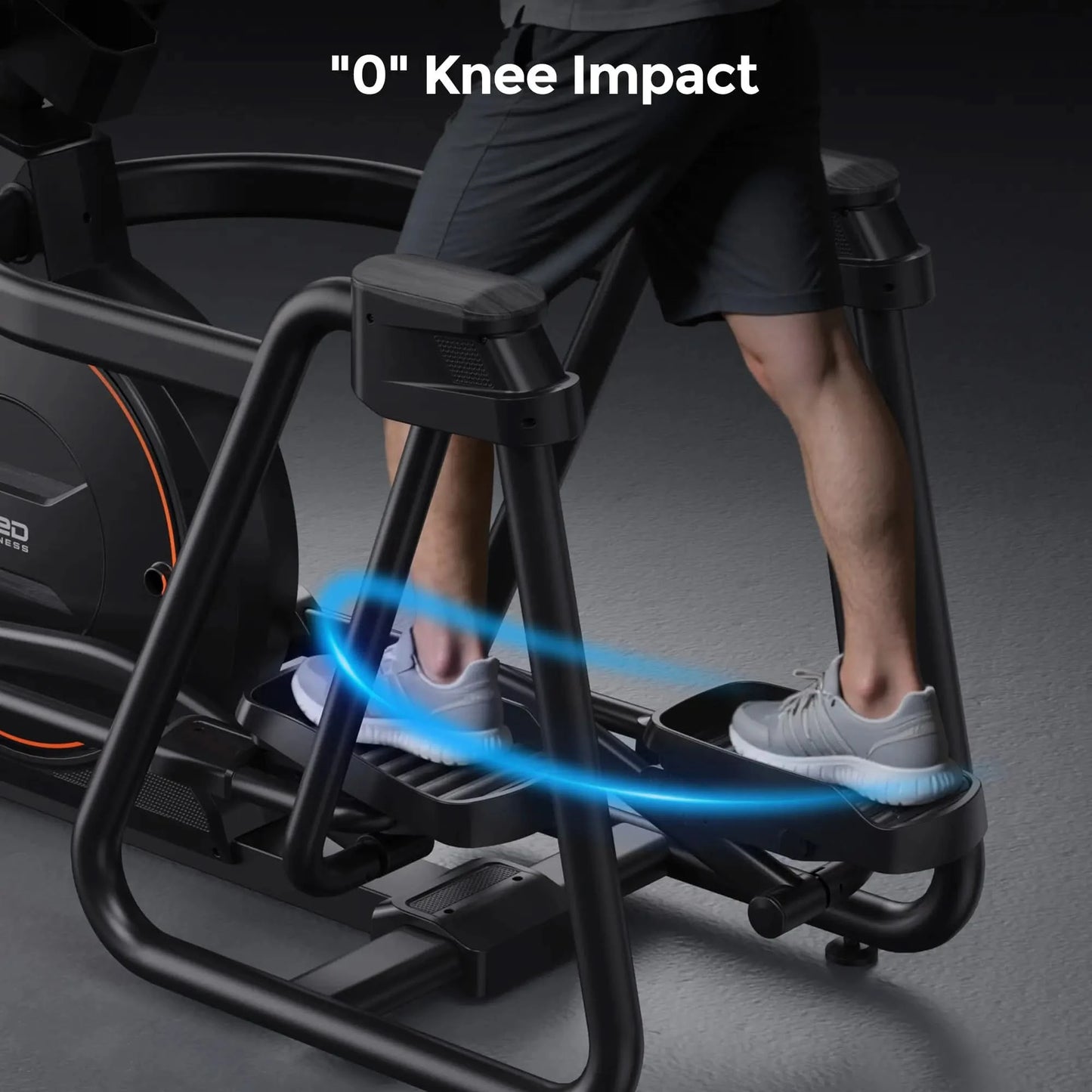 Person using a stair stepper with '0' Knee Impact text displayed.