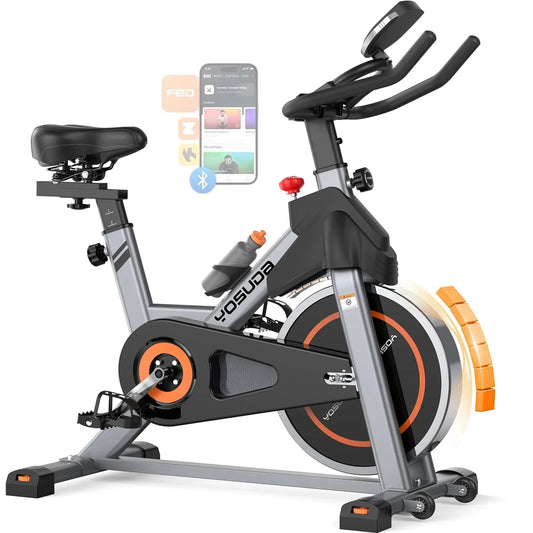 Yosuda exercise bike with smartphone app display on a white background