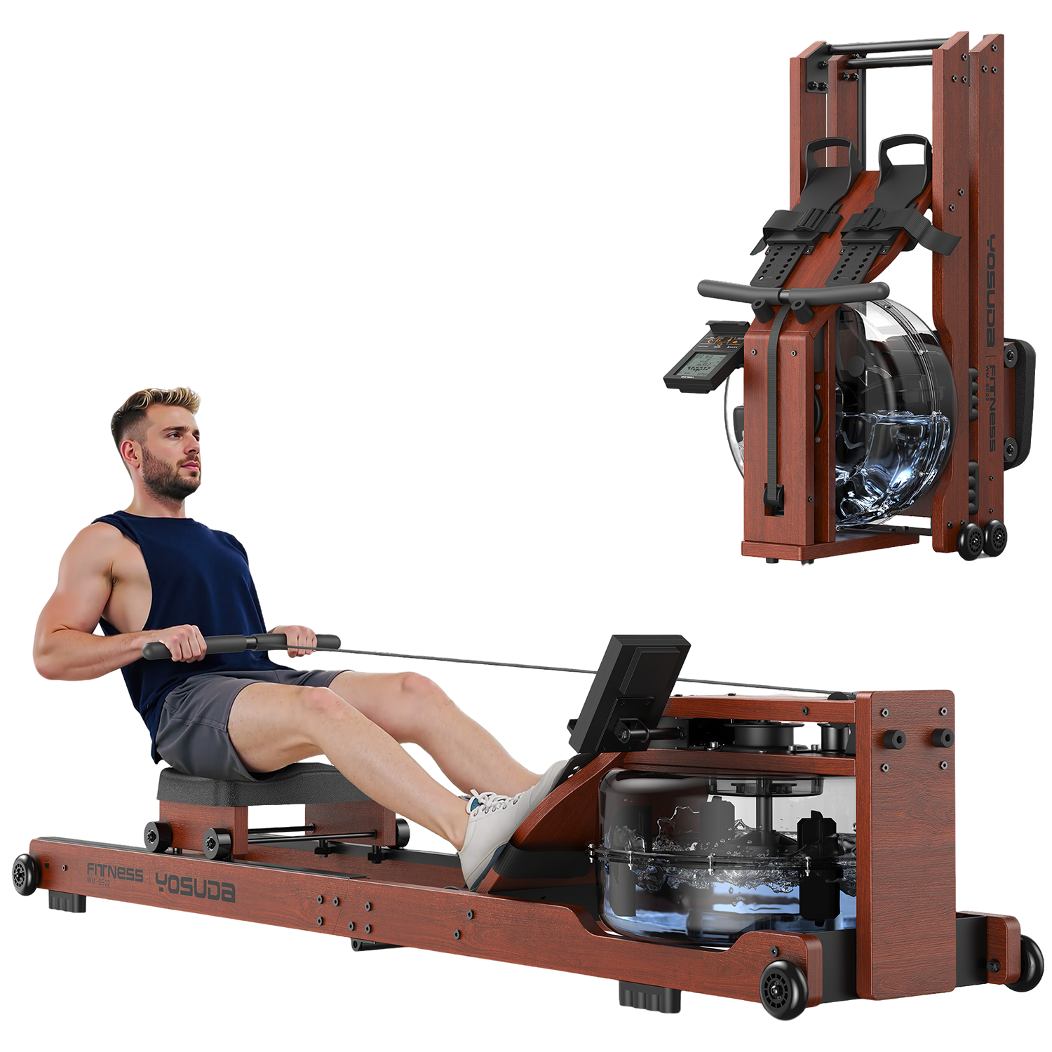 Pots Rowing Machine Wooden Rowing Machine | Water Resistance Rower for Home | FED Fitness
