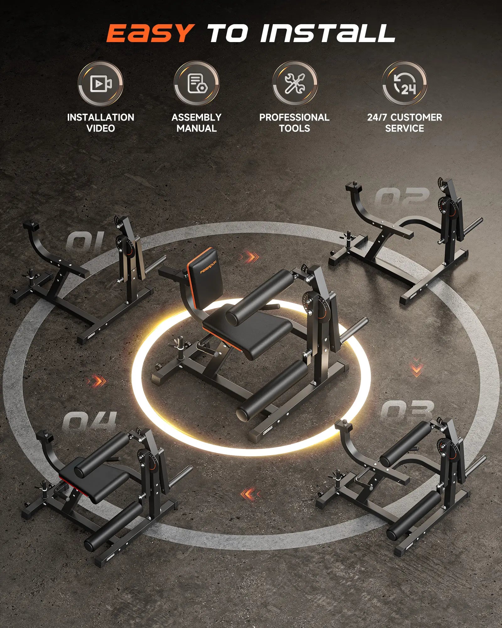 feierdun 4-in-1 mutli-function leg curl machine- 4 step easy to install