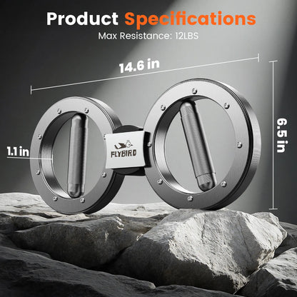 Metallic device with Flybird branding on a rocky background, showing product specifications.