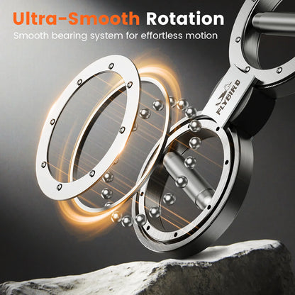 Metallic bearing system with 'Ultra-Smooth Rotation' text on a dark background