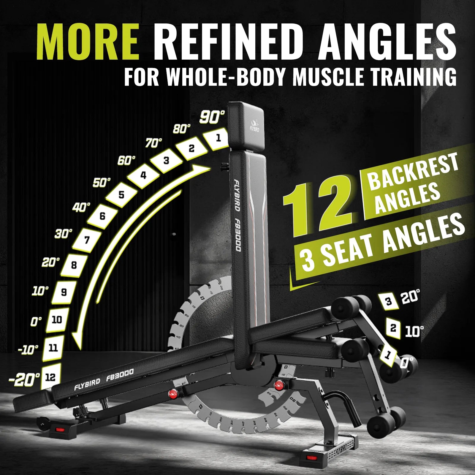 Fitness equipment with adjustable angles for muscle training, featuring the Fitbird brand.