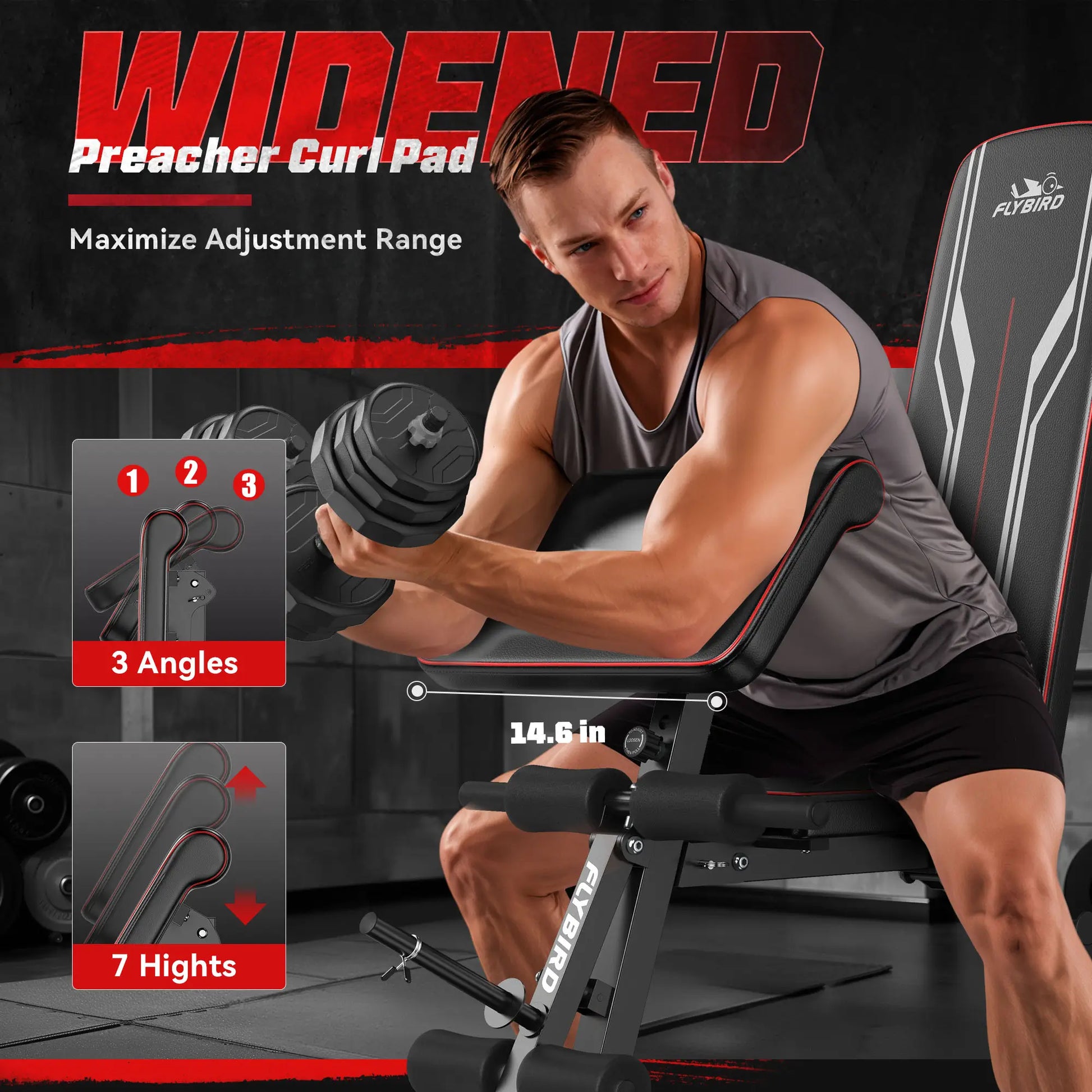 flybird foldable preacher bench - widened preacher curl pad